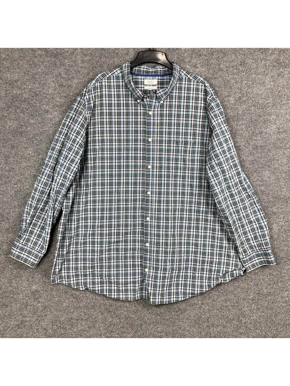 Croft & Barrow Mens 4XB Green & Navy Plaid Check Button Up L/S Shirt EUC